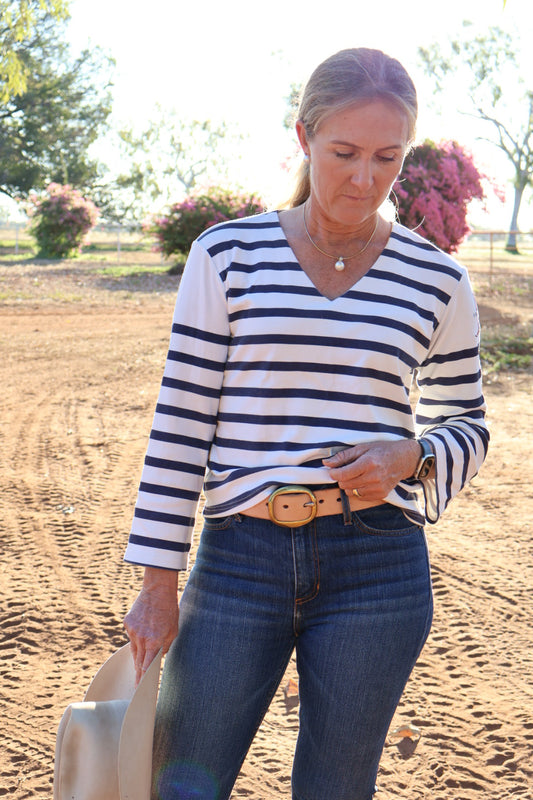 Stripe V Neck Tee