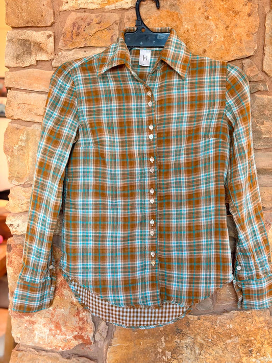 Victoria Ladies Long Sleeve Shirt - Small Brown & Blue Check
