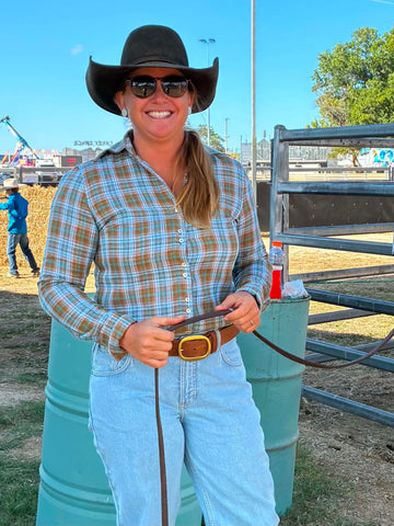 Victoria Ladies Long Sleeve Shirt - Small Brown & Blue Check