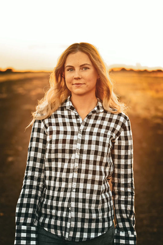 Victoria Ladies Long Sleeve Shirt - Navy Check