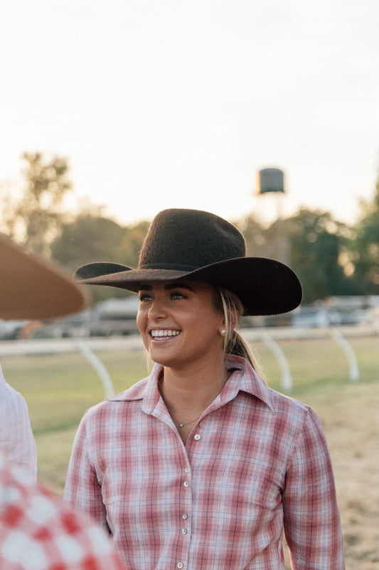 Victoria Ladies Long Sleeve Shirt - Pink Check