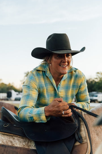 Victoria Ladies Long Sleeve Shirt - Yellow & Blue Check