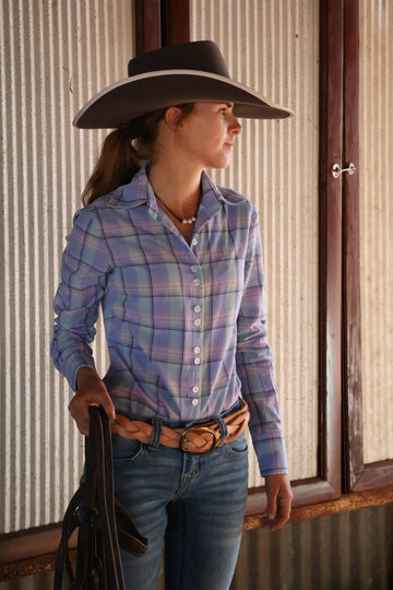 Belle Long Sleeve Ladies Cotton Shirt - Purple