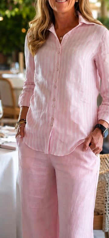 Victoria Ladies Long Sleeve Shirt - Stripe Pink