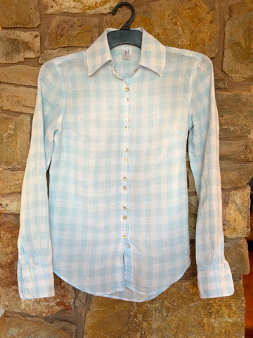 Victoria Ladies Long Sleeve Shirt - Light Blue Check