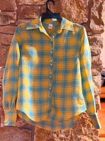 Victoria Ladies Long Sleeve Shirt - Yellow & Blue Check